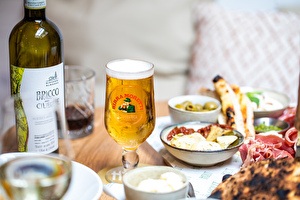 Antipasti with Birra Moretti and wine